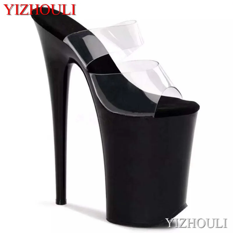 Transparent vamp baking paint waterproof platform 23cm high heel slippers, unique design of the nightclub pole dancing shoes