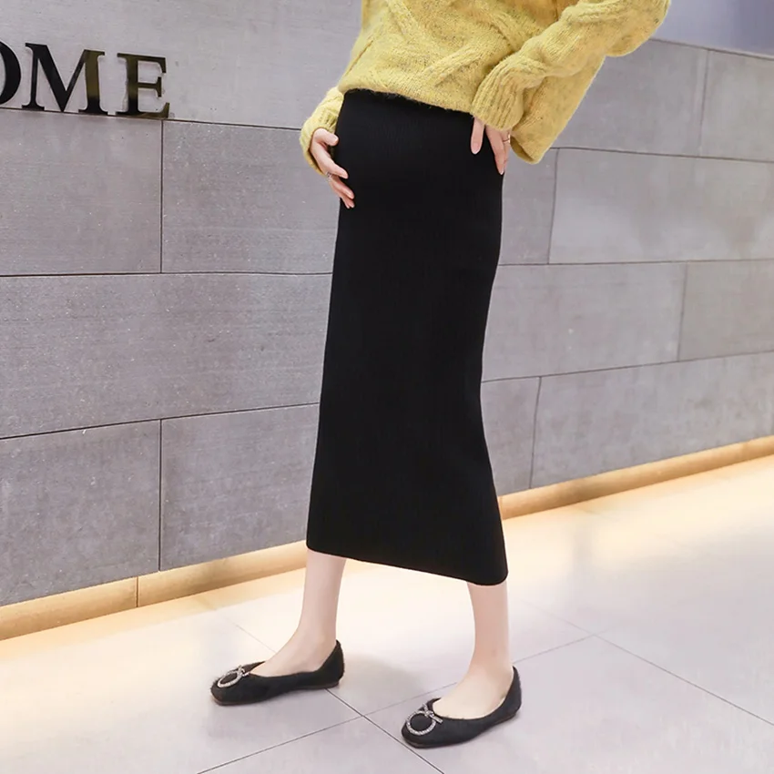 Maternity wear Half body skirt autumn and winter knit bag hip step skirt long section pregnant women stomach lift wool skirt tid