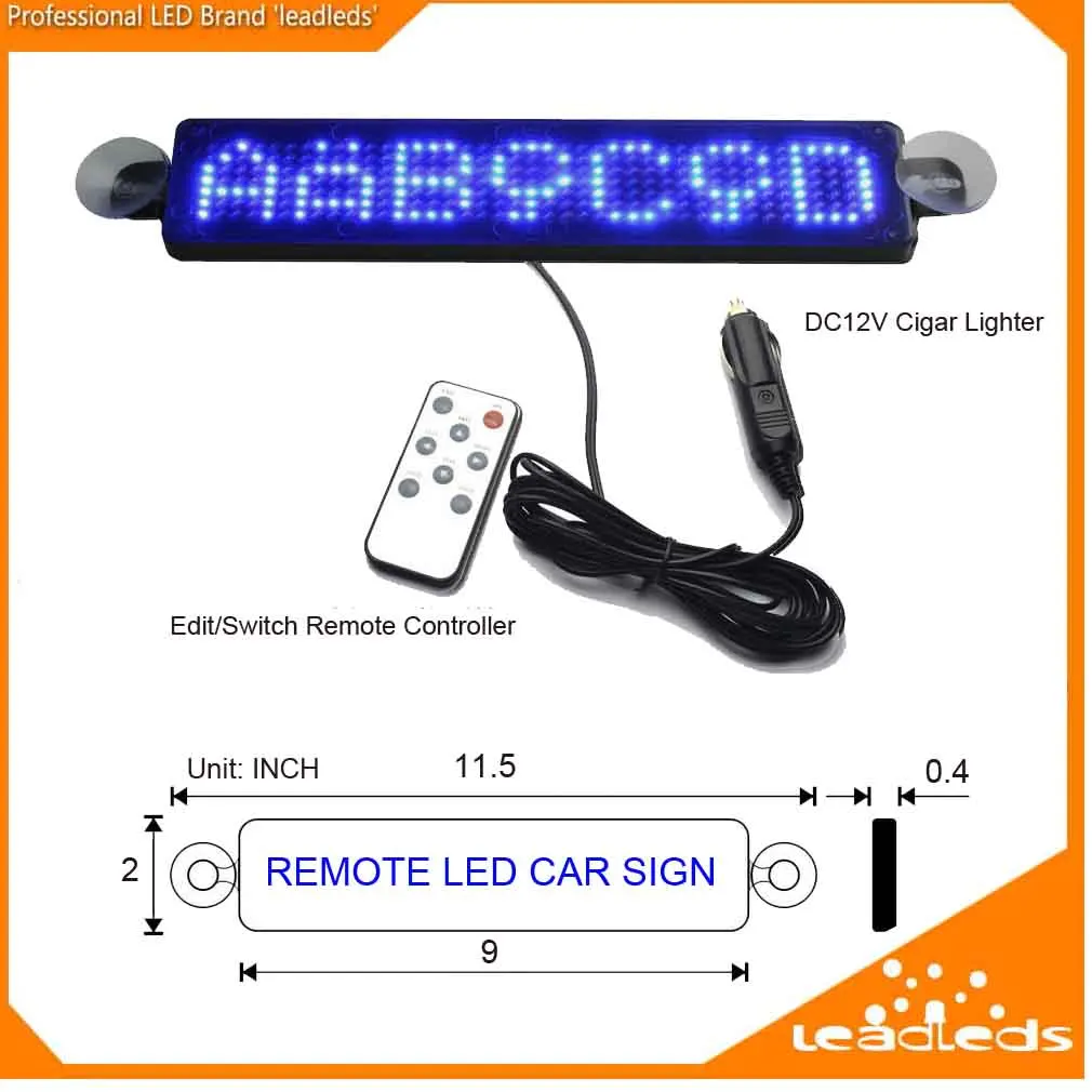 Letrero de coche con Control remoto para motocicleta, tablero de pantalla LED en inglés, mensaje programable de desplazamiento azul, Kit de bricolaje barato, 23CM, 12V