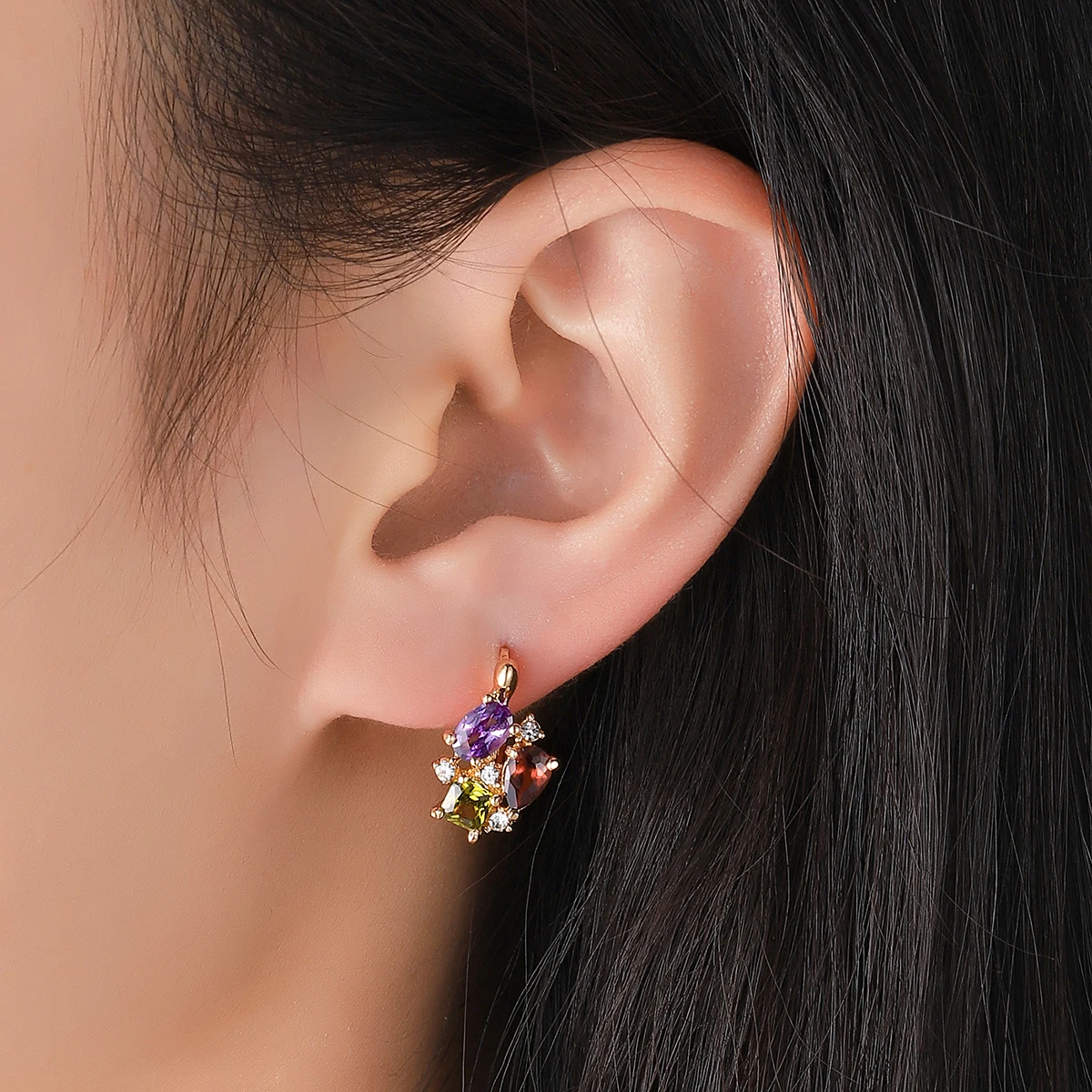 Hanreshe Crystal Stud Earrings Small Red Blue Natural Zircon Hiphop Jewelry Party Cute Gold Color Lovers Earrings Women Gift
