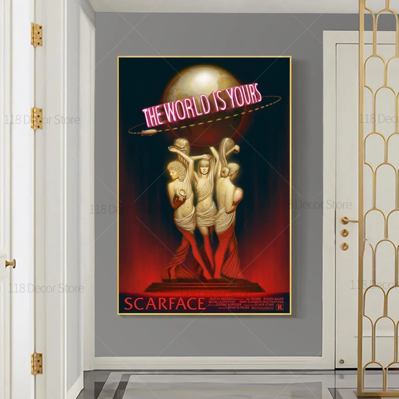 The World Is Yours Scarface Retro Trippy PSYCHEDELIC Oil Painting Posters And Prints On Canvas Wall Art Picture For Living Room