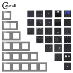 COSWALL L1 Series Grey Gray Brushed Aluminum Panel Wall Switch EU French Socket HDMI-compatible USB Charger TV RJ45 Modules DIY