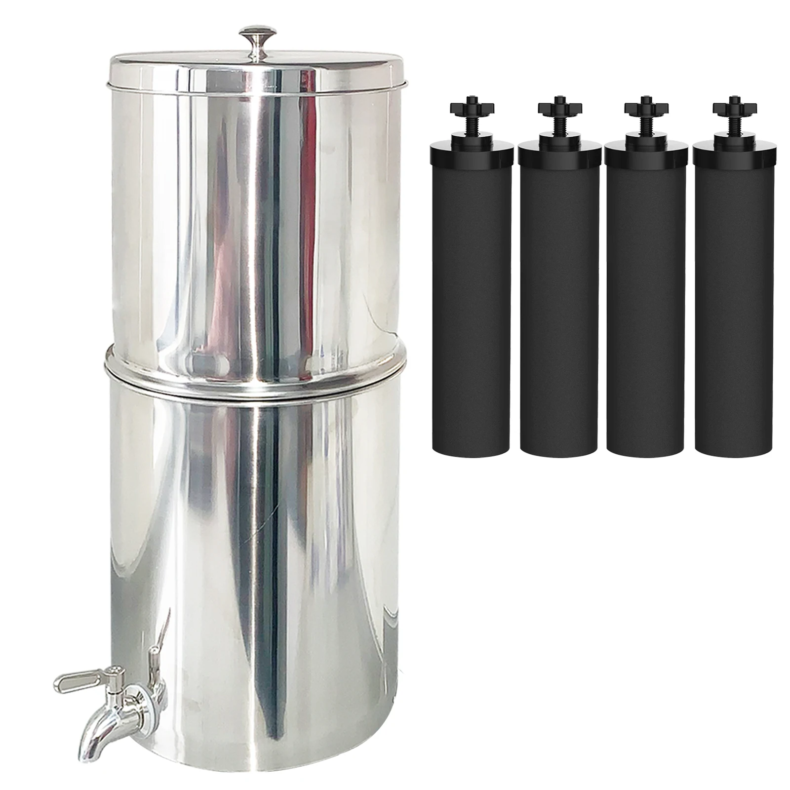 

Gravity-Fed Water Filter System with 4 Black Purification Filters for Home Camping Travel Outdoor RV,2.25 Gallons