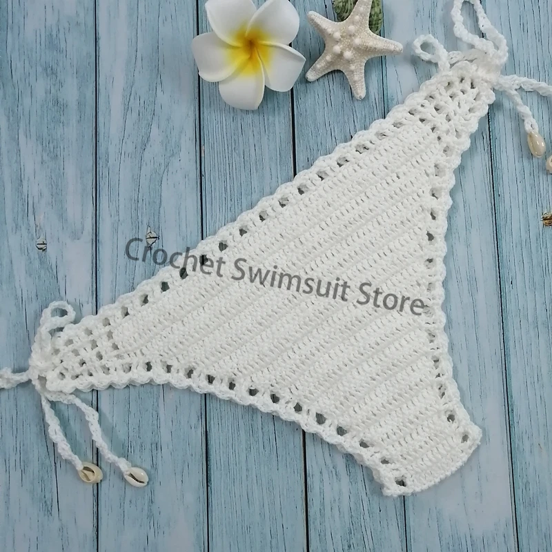 Women Cotton Bikini Bottoms Unique Sexy Crochet Bikini Thong Hollow-out Low Waist Bathing Suit Triangle Briefs Swim Bottoms