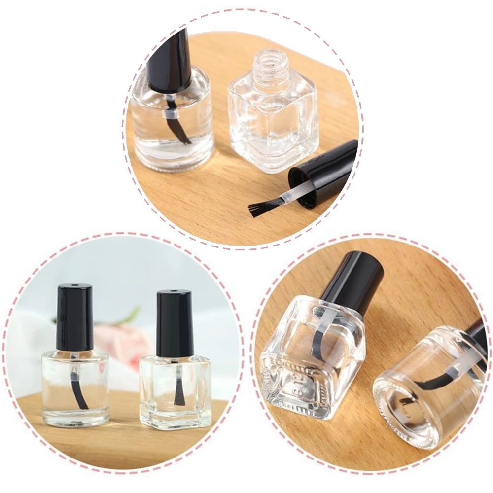 5/10/15ml Empty Nail Polish Glass Bottle Clear Portable Nail UV Gel Container Refillable Bottle Square Round Cosmetic Tube