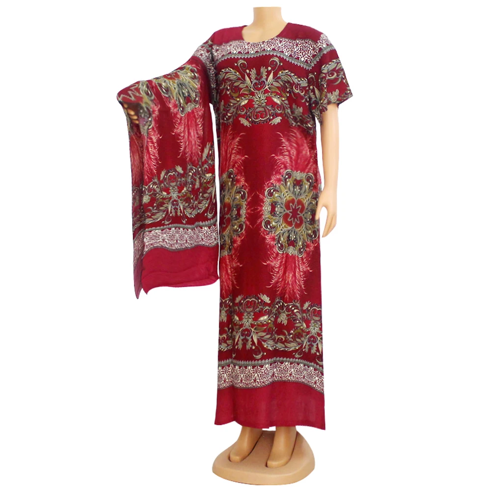 

African Long Dresses For Women 2020 New Arrival Cotton Print Design Short Sleeve Round Collar Dashiki Ladies Clothes