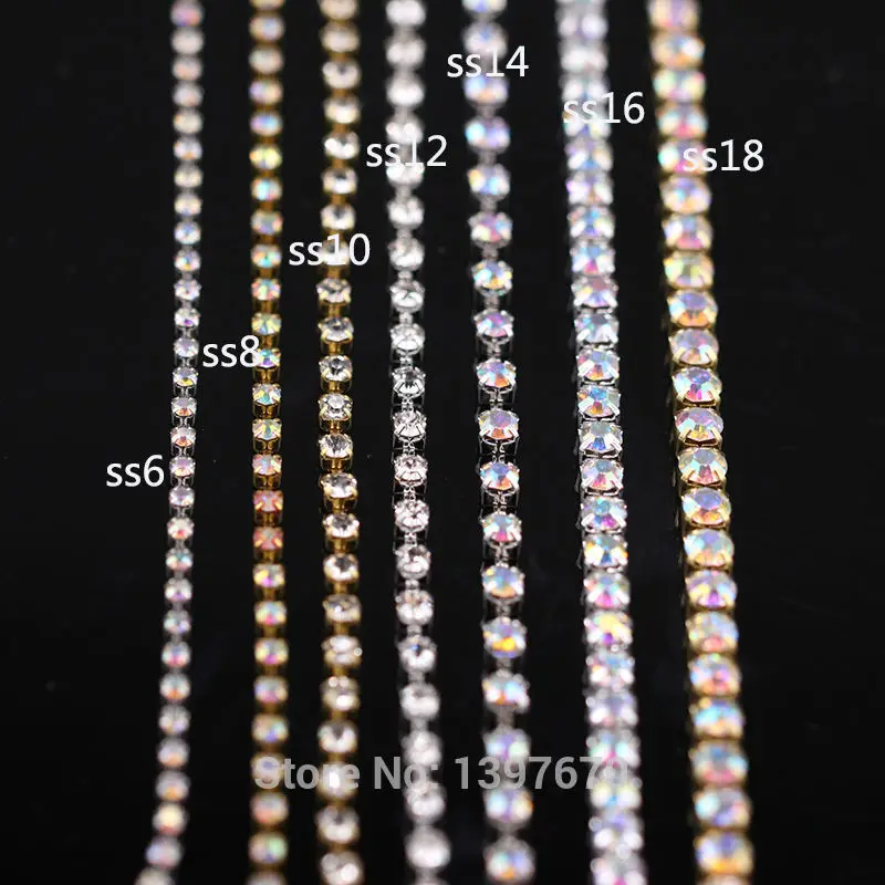 10Yards/lot ss6-ss18  dense Crystal rhinestone chain close crystal in gold  base Cup chain for clothing ornament accessories