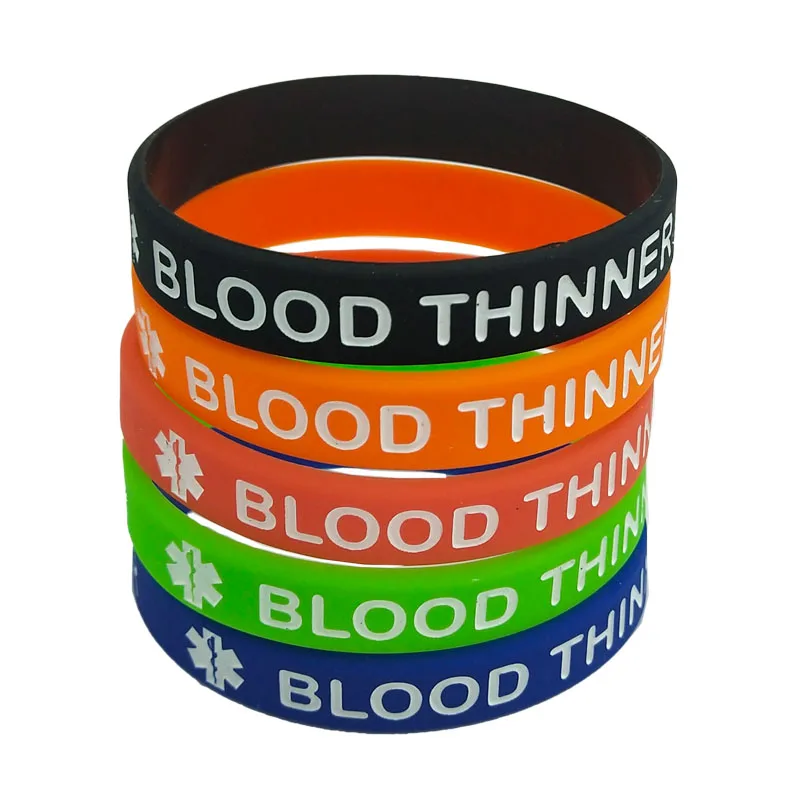 1PC Blood Thinner Medical Alert Daily Reminder Silicone Bracelets&Bangles Wristbands in Adult Size Friends Gifts SH322