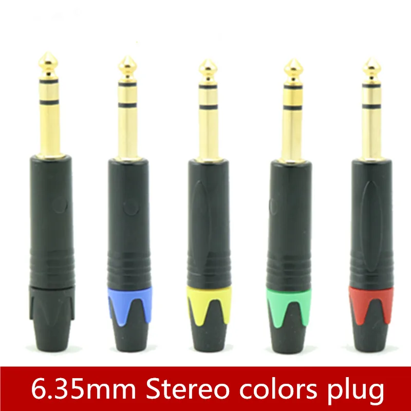 5pcs/lot 6.35MM Jack 3 Poles Stereo 1/4 Inch Male Plug Soldering Wire Connector Gold Plated Brass Microphone Plug Connector Diy