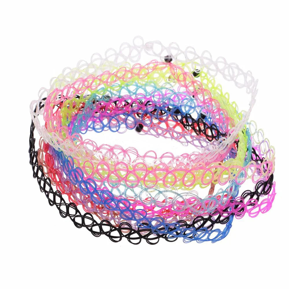 12Pcs/Set Vintage Tattoo Rainbow Chokers Gothic Punk Elastic Hollow Necklace Retro Pendants Women Jewelry Party Wear for Girls