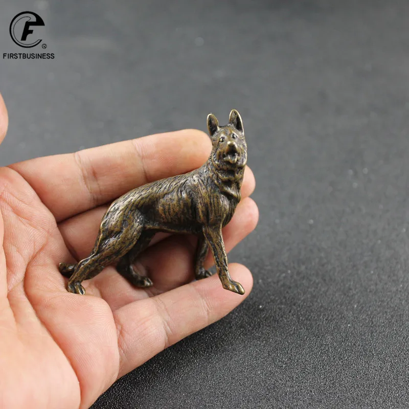 Antique Copper Wolf Miniatures Figurines Tea Tray Accessories Home Decor Retro Brass Animal Tea Cover Decorations Small Ornament