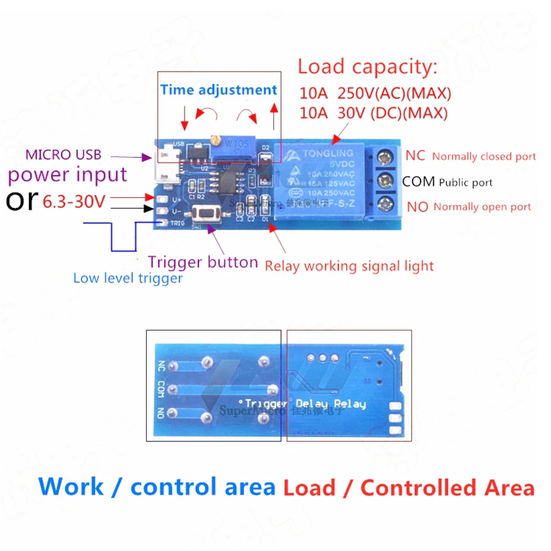 5V-30V Micro USB Power Adjustable Delay Relay Timer Control Module Trigger Delay Switch