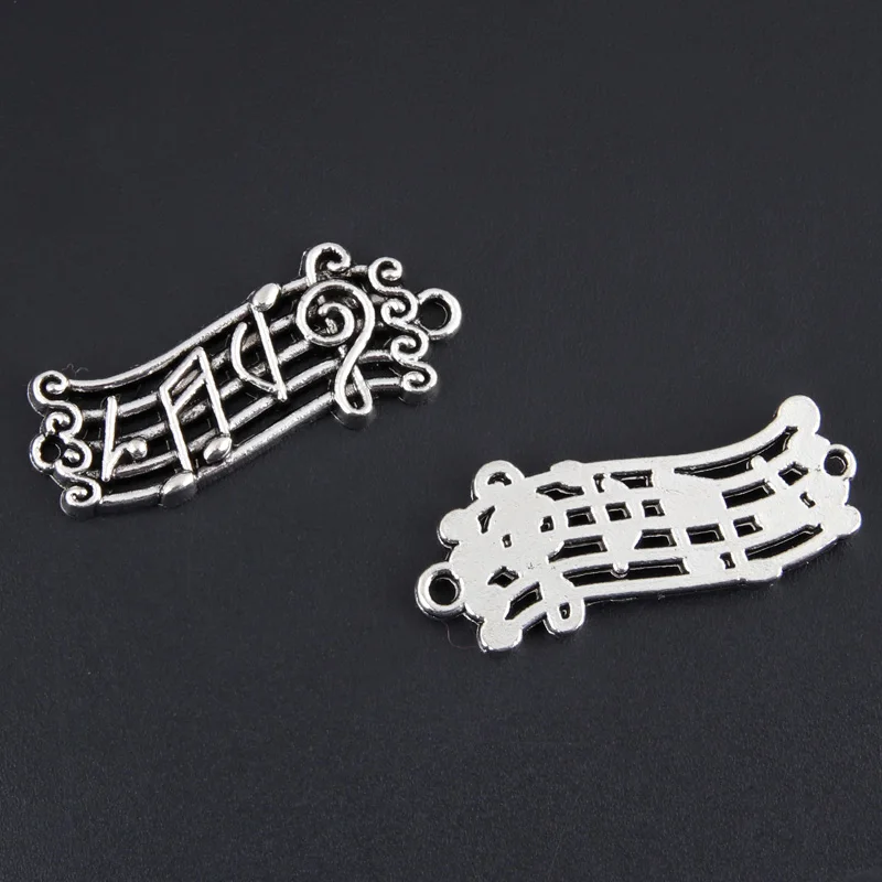 20pcs Silver Color 28x11mm Notes Charms Music Score Connector Pendant Fit DIY Jewelry Making Handcrafted Accessories