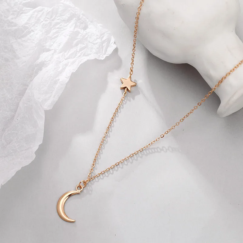 Collana con clavicola con ciondolo stella e luna per donna Collares di moda minimalista gioielli estivi per tutti i giorni Bijoux