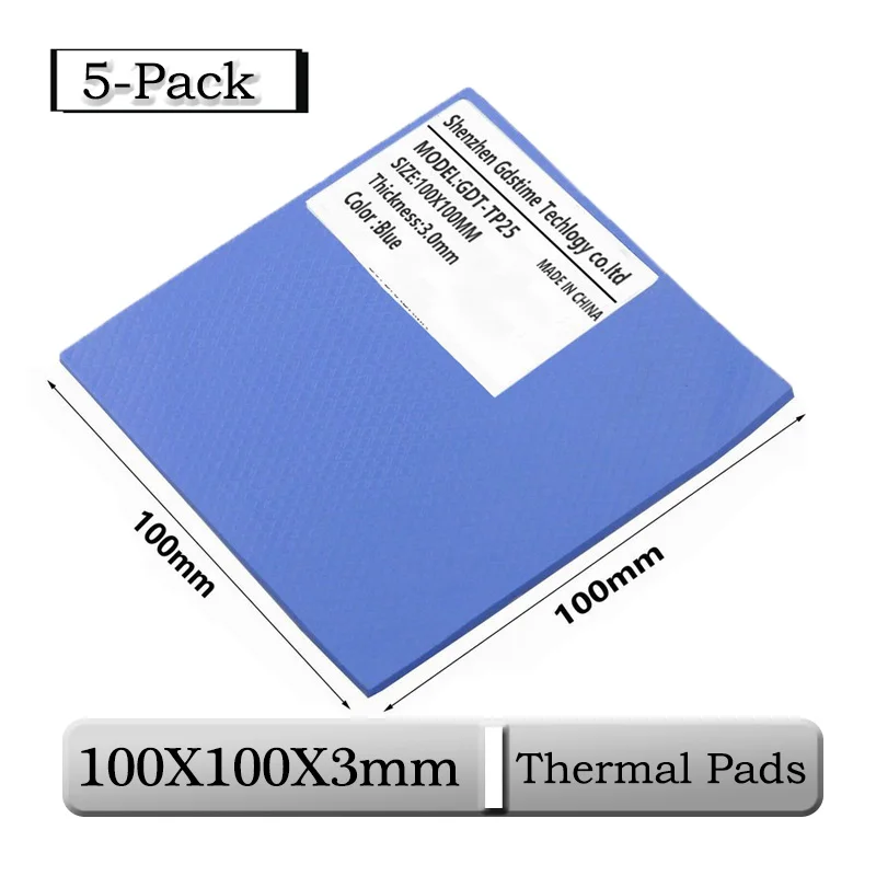 

5 Pcs Gdstime 100mmx100mmx3mm 3mm Thickness Blue Thermal Pad CPU Heatsink Pads 100x3mm 0.3cm Cooling Conductive Silicone Thermal