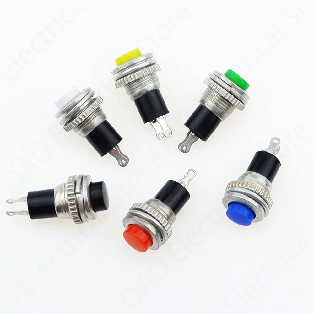 6pcs Noir/Vert/Jaune/Bleu/Blanc/Rouge DS-316 DS316 OFF-Momentané ON 0.5A 250ylique Télécommande Push Button Switches 10mm