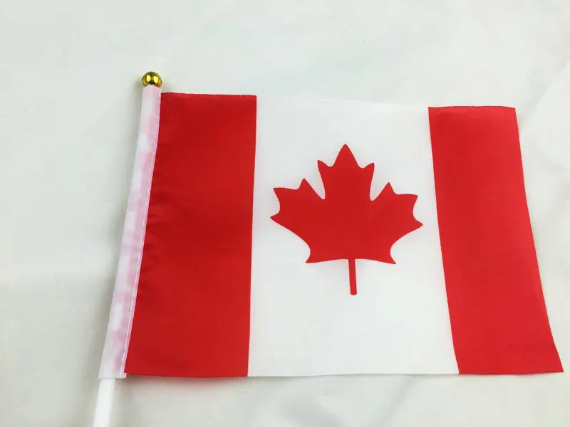 Canada flag 14x21cm 10pcs Canada Hand Waving Flag 14*21cm 100% polyester Canadian Small National Flags with Plastic Flagpoles