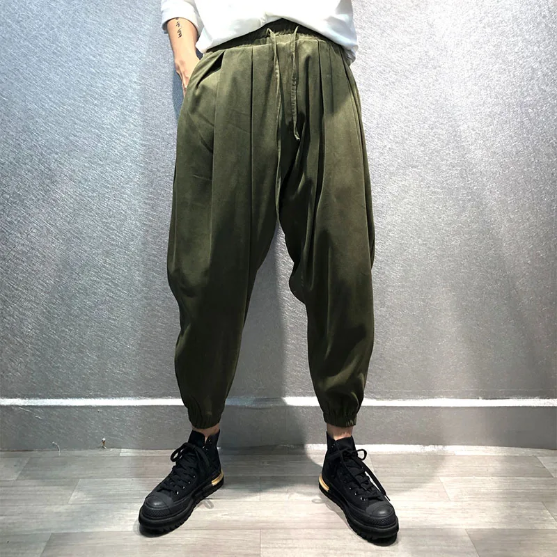 

Men's new simple fashion casual pants pure color elastic waist micro-span loose large size Harlan pants