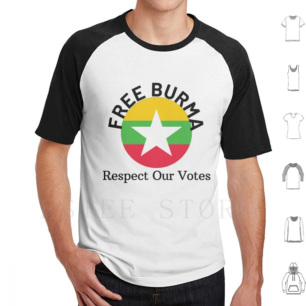 Free Burma Save Respect Our Votes T Shirt DIY Big Size 100% Cotton Dictatorship Jakarta Free Burma Help Burma Burma Dictator