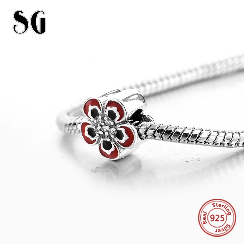 100% Real 925 Sterling Silver Shimmering Rose Flower Charm With CZ Fit Original Europe Bracelet Pendant Authentic Same Jewelry