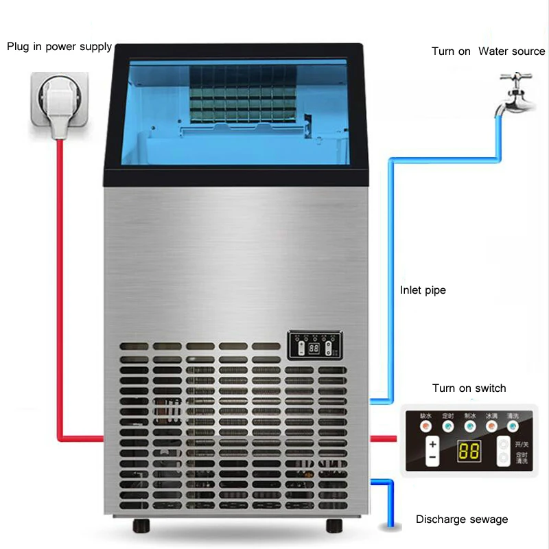 Máquina de hielo comercial de 220V para tienda de té de la leche, máquina de hielo visual para el hogar, herramienta de Fabricación de hielo segura de gran capacidad totalmente automática