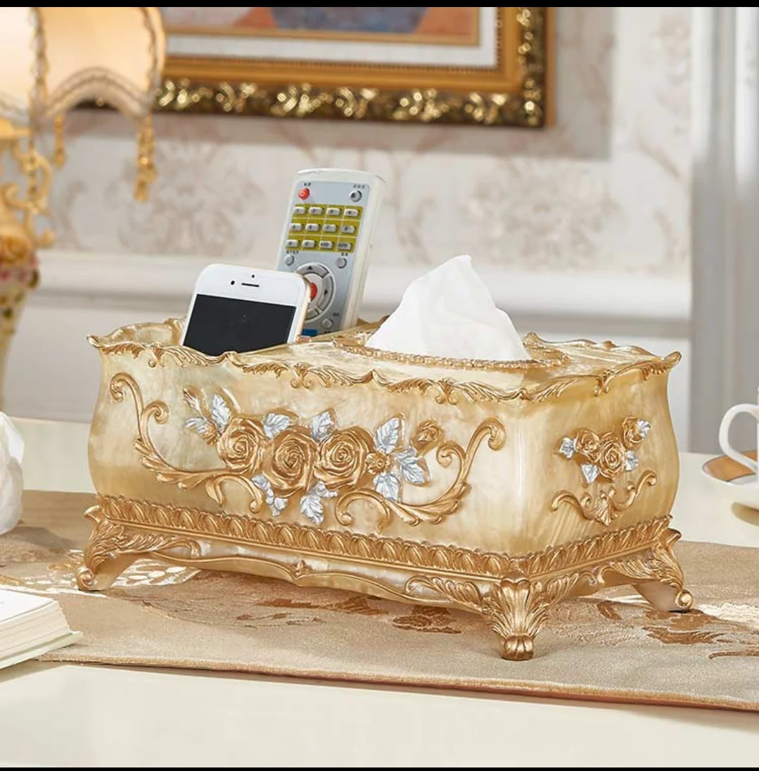 

European Style Pastoral Multifunctional Tissue Box, Luxury Resin Tray, Creative Home Storage Box