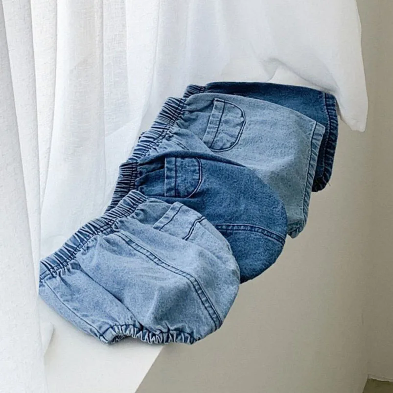 Adorable Baby Boys Shorts Summer Casual Denim Short Pants for Toddler Girls Pockets Design Clothing Children Jeans Pants 0-24M