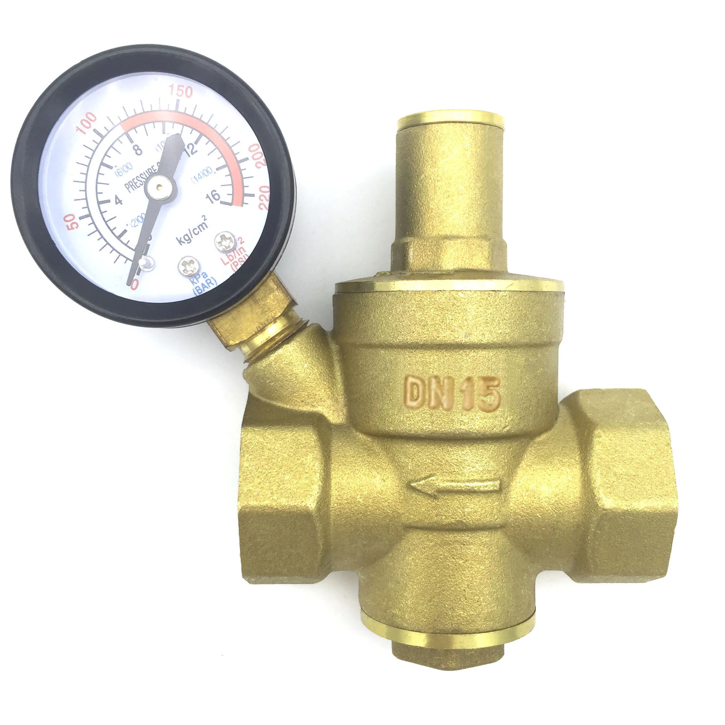 

1/2" Brass Water Pressure Reducing Maintaining Valve DN15 Regulator Adjustable Relief Valve Gauge for Water Oil Gas Valve