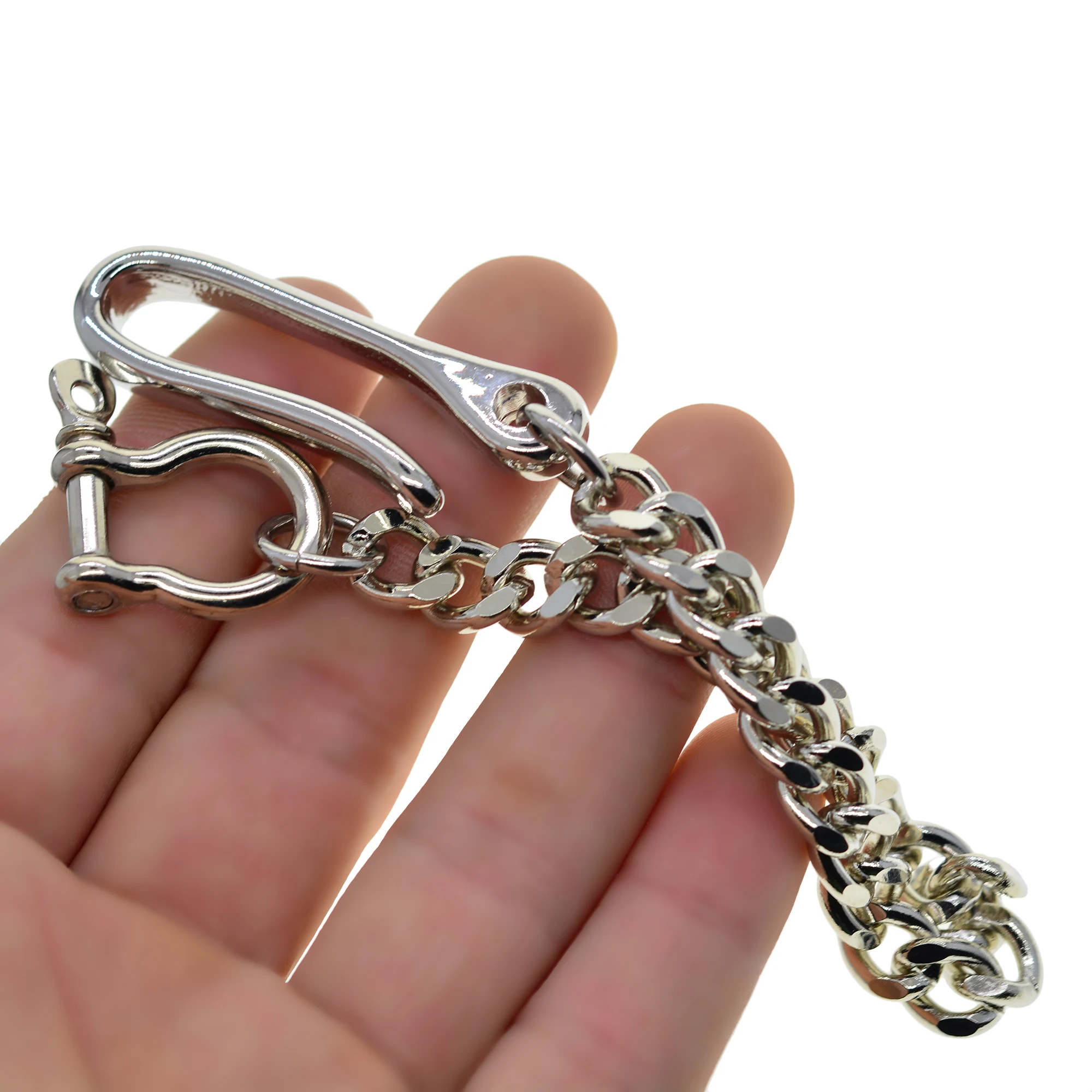 Silver plated Japanese fish hook shackle wallet keychains trouse chains biker jean keyrings gift for friend family EDC FOB