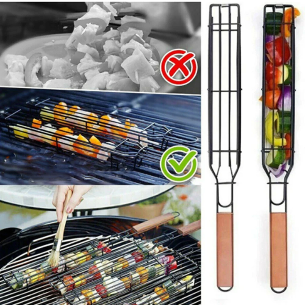 

1/2/4PCS Portable BBQ Grilling Basket Stainless Steel Nonstick Barbecue Grill Basket Tools Mesh Kitchen Cooking Accessories