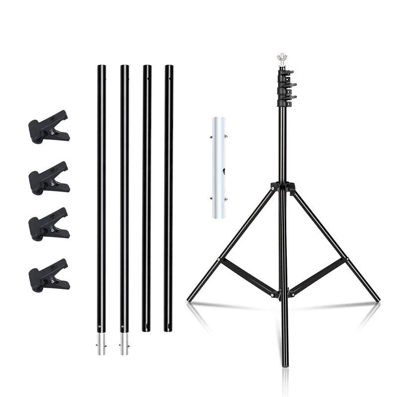 T-Shape Portable Background Backdrop Support Stand Kit Tall Adjustable Photo Backdrop Stand with Spring Clamps