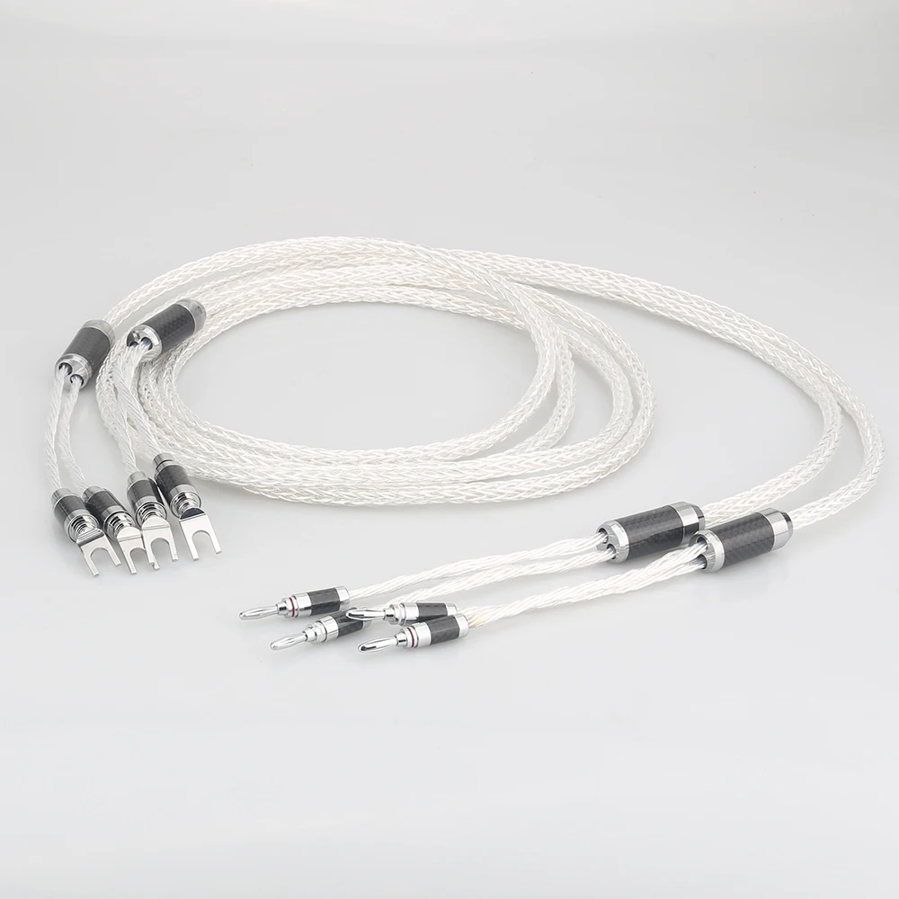 8ag Pure Silver plated OCC Hifi Speaker Cable Banana to spade plug Hi-end Speaker Wire for Loudspeaker Amplifier and CD