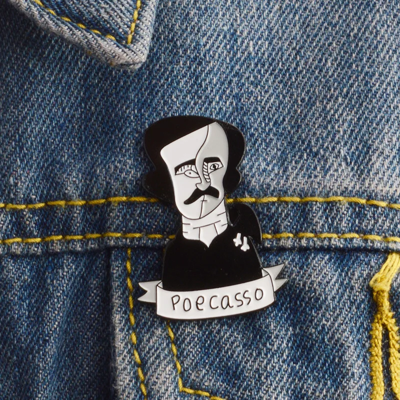 Creative Art Style Edgar Allan Poe Enamel Brooch Reversible Face Poecasso Brooch Clothes Backpack Shirt Collar Jewellery