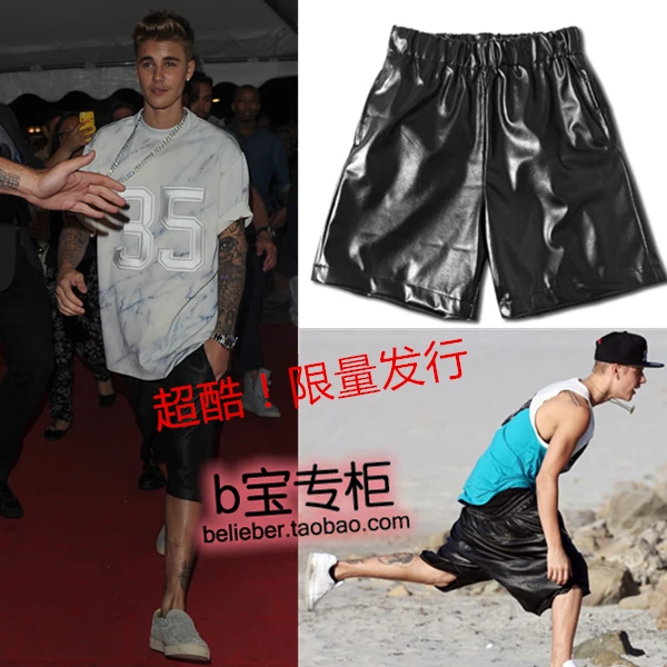 27-46 New 2024 Men's Clothing Justin Bieber The Same Style Summer Elastic Hip Hop Casual Leather Pants Stage Singer Costumes