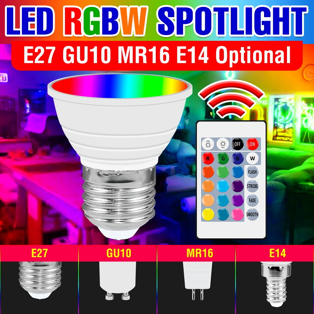 

LED MR16 Light GU10 RGB Bulb E27 Bombillas 220V RGB LED Lamp E14 SpotLight 15W Magic Bulb IR Remote Control LED Smart Home GU5.3