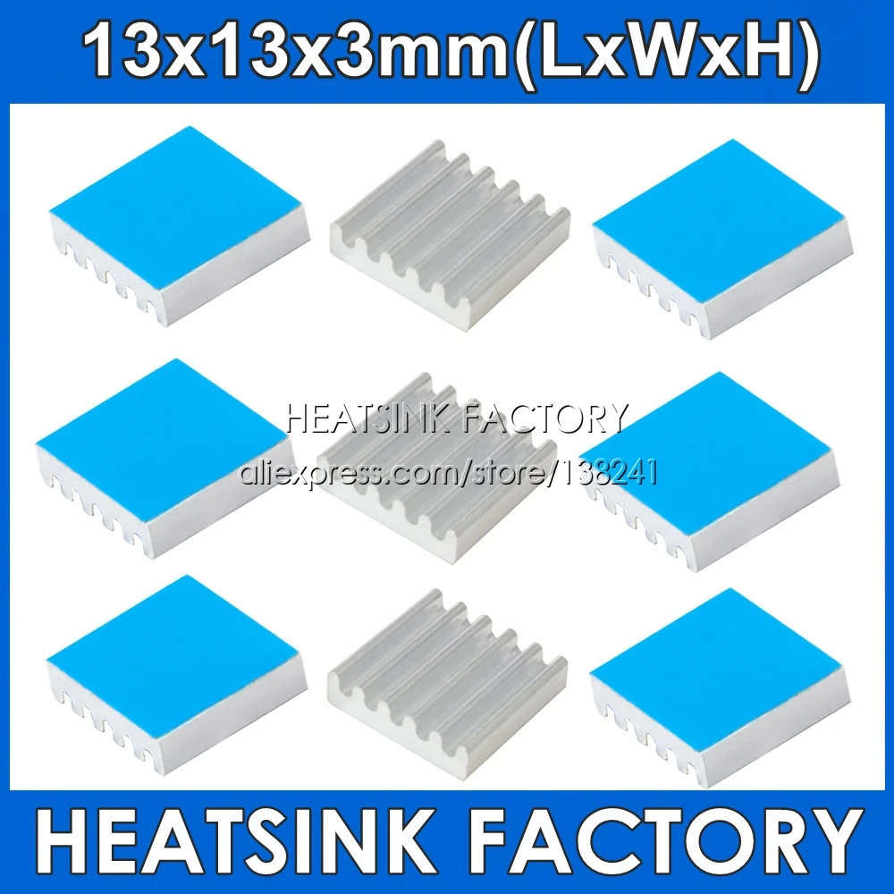 

100pcs 13*13*3mm Aluminum Cooling Heatsink Cooler With Thermal Conductive Heat Transfer Pad Applied Heat Dissipation Radiator