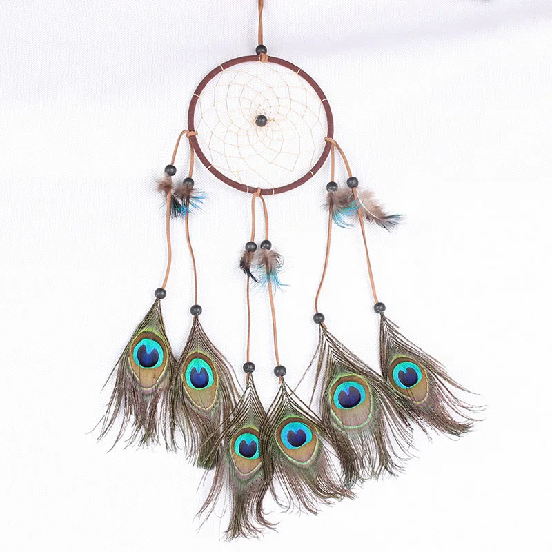 

Handmade Peacock Feather Dream Catcher Circular Net Wall Hanging Car Decor Craft Room Home Decoration hand vintage Dreamcatcher