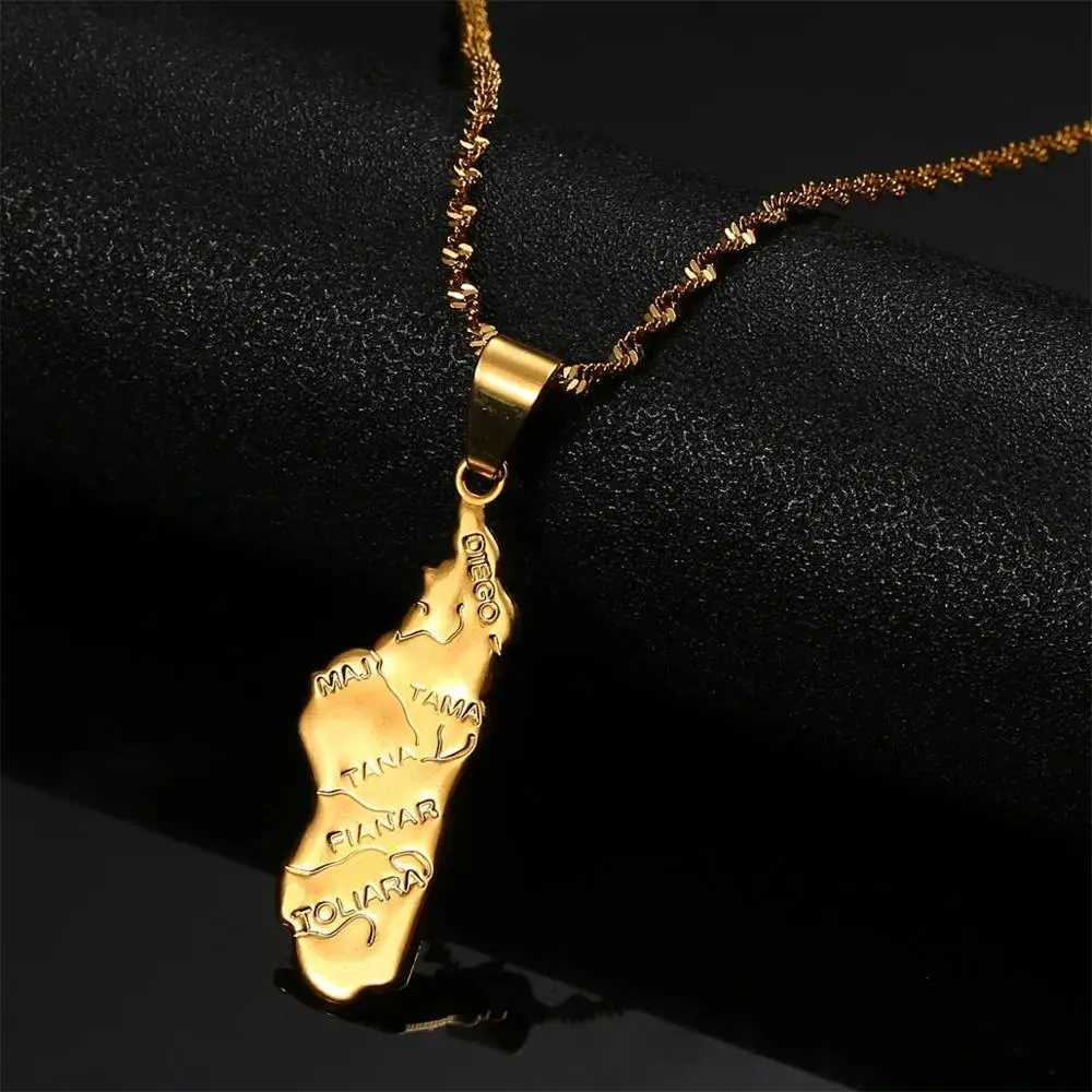 Madagascar Map Necklace Pendant Women Gold Color African Jewelry Africa Malagasy Maps