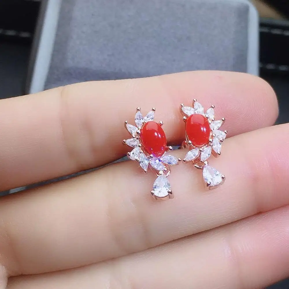 KJJEAXCMY fine jewelry natural red coral 925 sterling silver women earrings new Ear Studs support test elegant