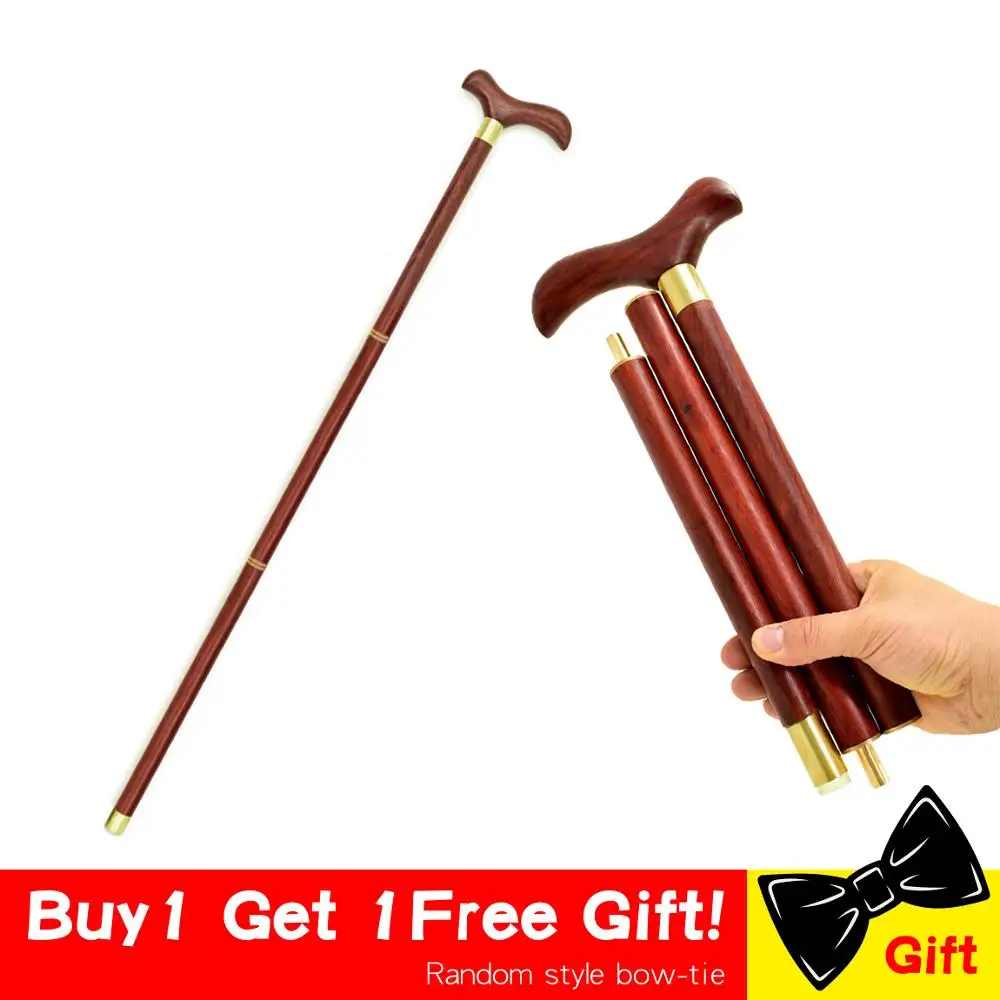 Foldable Walking Stick Cane 3-Sections Wooden Wood T Bird Handle Stick Vintage Wood Gentle Walking Cane Gentleman Stick Canes