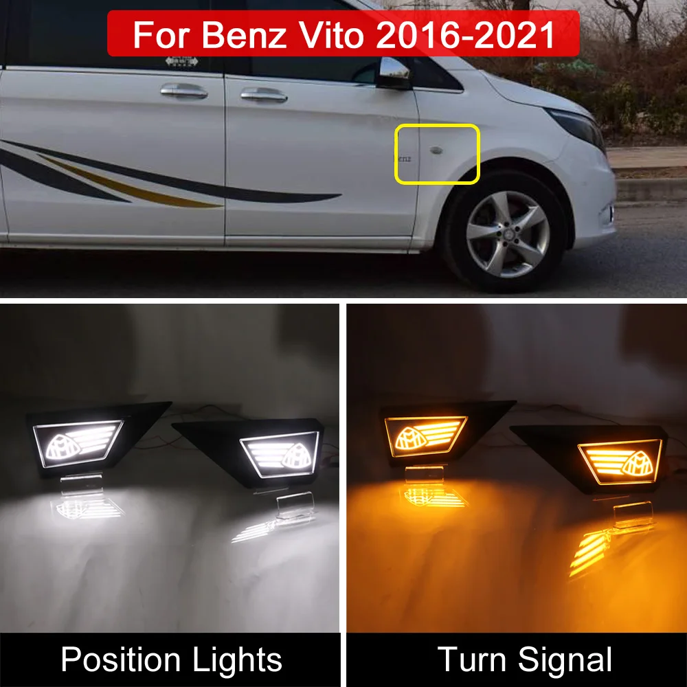 

LED Side Marker Lamp For Benz V-Class Vito 2016-2021 Function Dynamic Amber Turn Signal Light White Running Position Lights