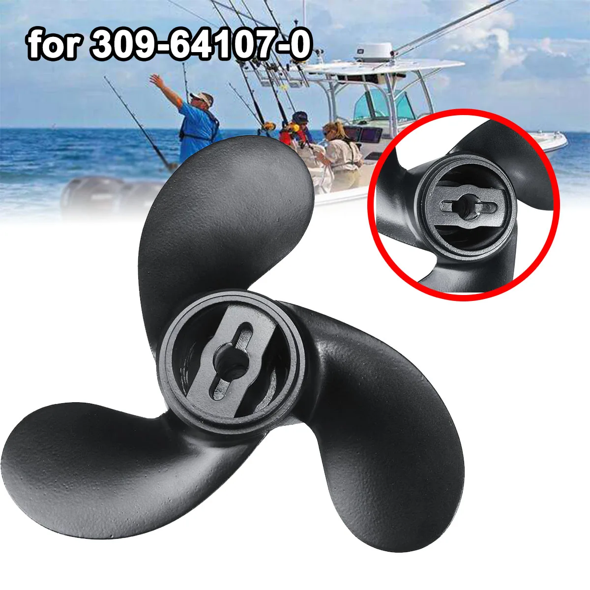 

Marine Propeller 309-64107-0 For Nissan Tohatsu Evinrude Johnson 2.2-3.3HP 7.4 x 5.7 Black 3 Blades R Rotation