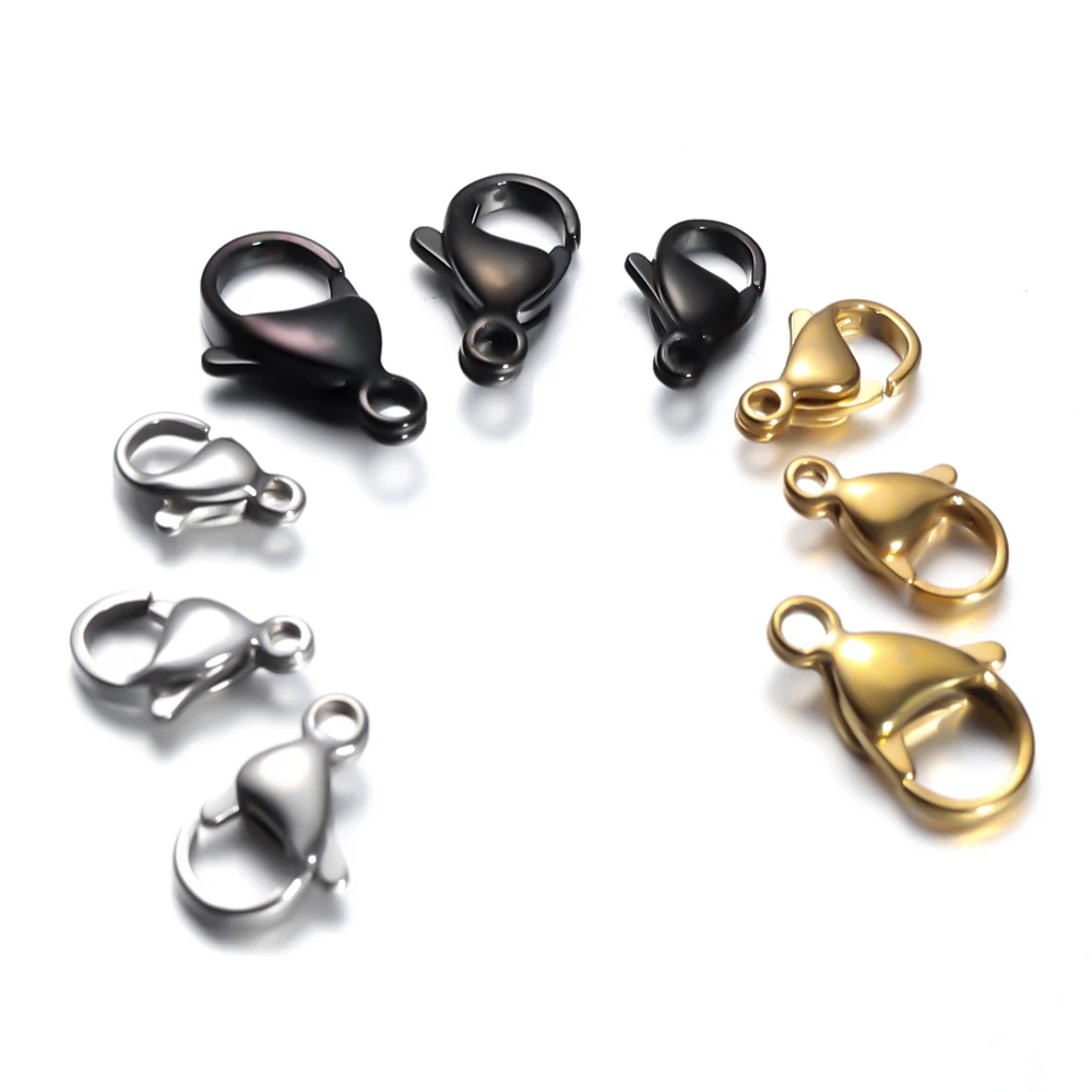 25Pcs Stainless Steel Gold Black Lobster Clasps Jewelry Findings DIY Necklace Bracelet Making Accessories 9/10/11/12/13/15MM