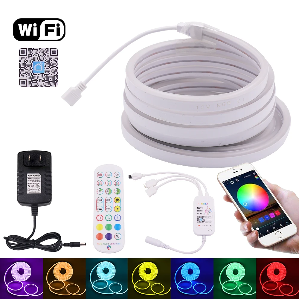 Imagem -02 - Wifi Rgb Led Luz de Tira com Tuya Inteligente Vida App Controle Flexível Neon Sinal Música Fita Led Impermeável Neon Fita Backlight 12v