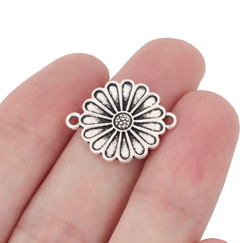 10 x Tibetan Silver Daisy Sun Flower Connectors Charms Pendants For DIY Bracelet Jewelry Making Findings Accessories 23x18mm