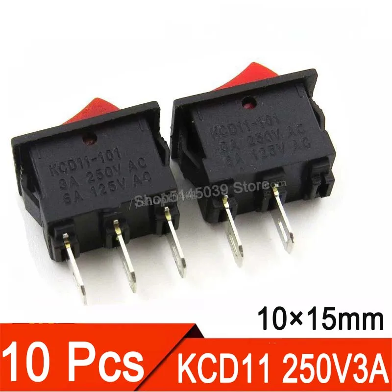 10Pcs/Lot KCD11 10*15mm High Quality Snap-in On/Off Position Snap Boat Rocker Button Switch 3A/250V
