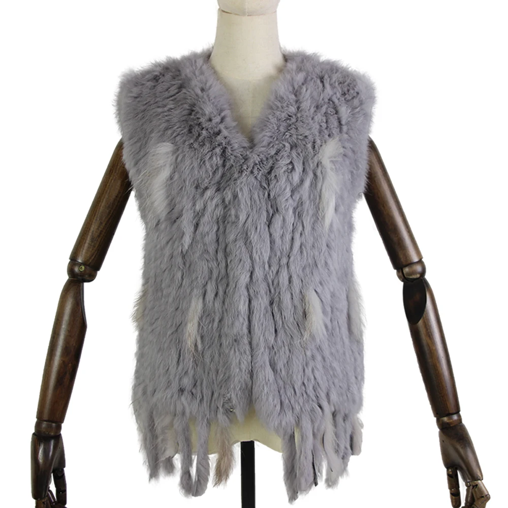 

Harppihop*Knit knitted handmade Rabbit fur vest gilet sleeveless garment waistcoat