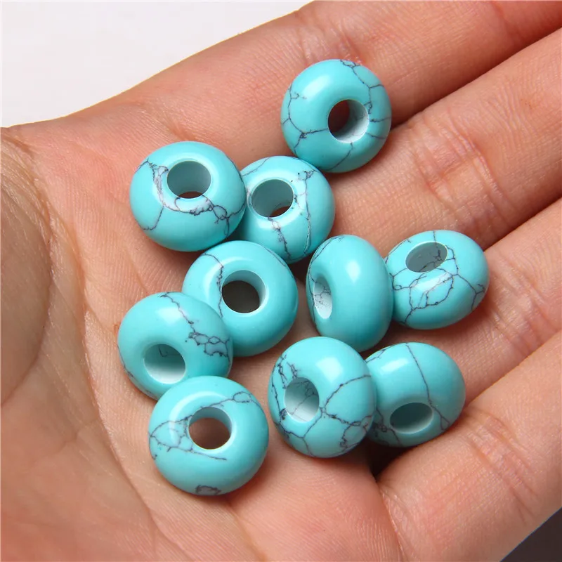 5Pcs Stone Charms Pendant Spacer Round Big Hole Beads For Jewelry Making Fit Necklace Bracelet DIY Findings 14MM Hole Size 5MM