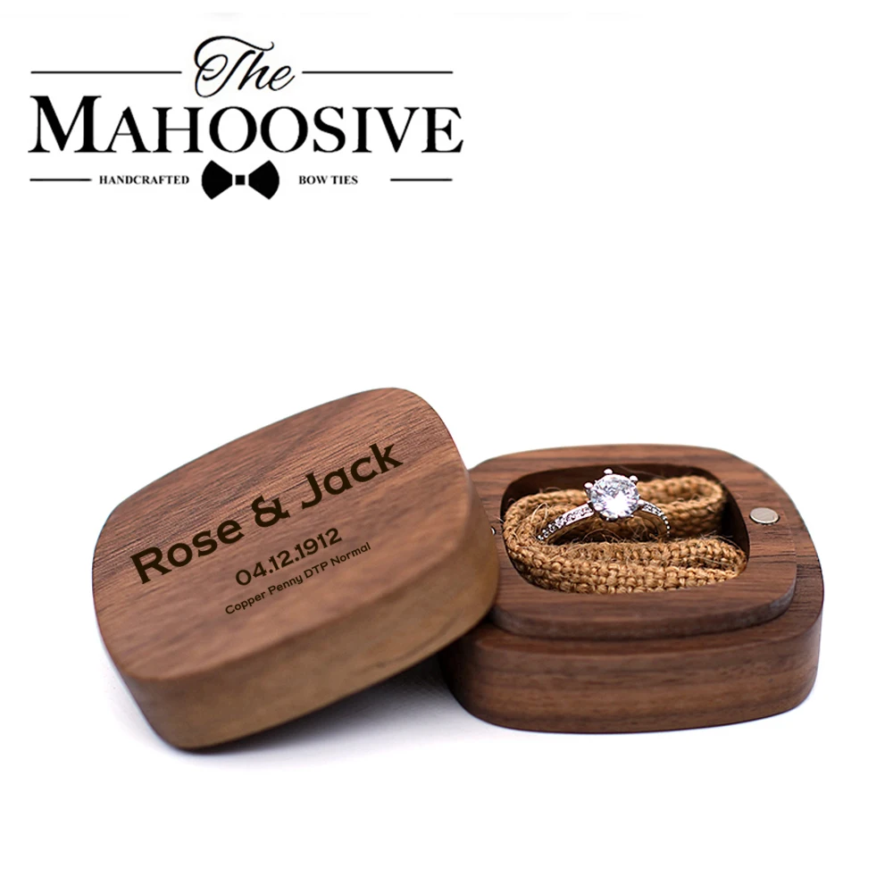 Caja rústica personalizada para guardar anillos de boda, soporte de madera para guardar Anillos de Compromiso de San Valentín