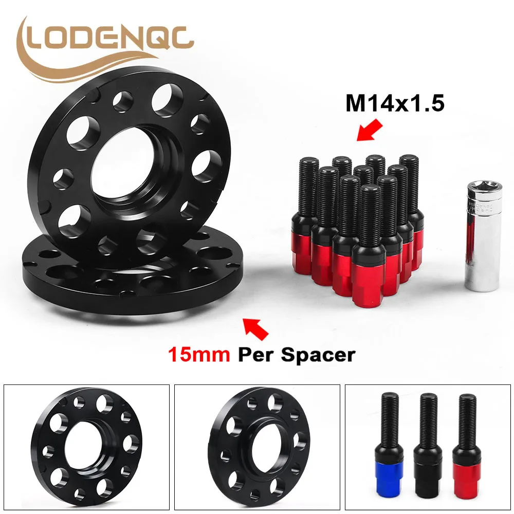 Lodenqc 15mm 5x112mm 66.6mm Hub Centric Bore Wheel Spacers M14x1.5 Tapered Bolts For Audi Q5 SQ5 W/Ball Bolts BX102127